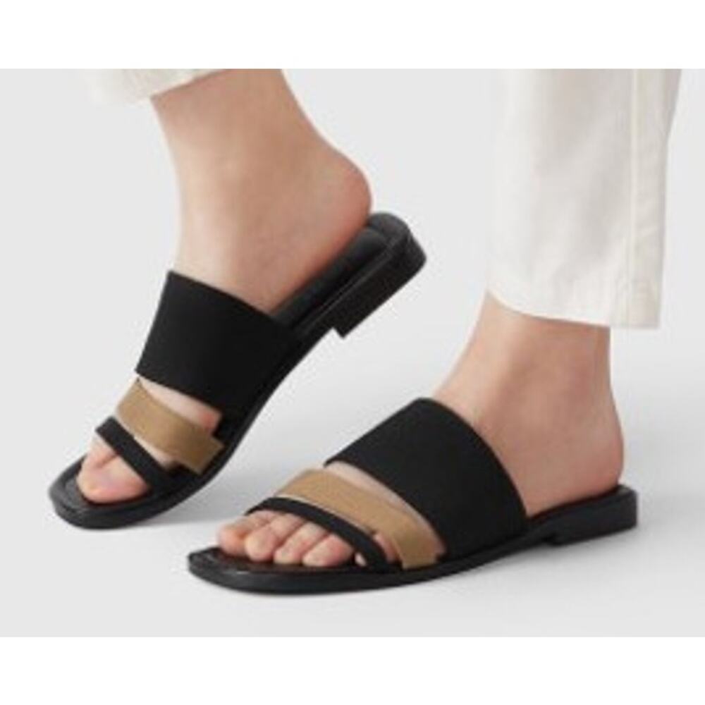 Vivaia Doris Square Toe Slide Sandal Old Money Knit Comfort Black Brown 7-7.5